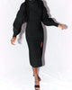 Angelle Fringe Midi Dress In Black - thumbnail