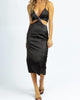 Contrast Trim Satin Midi Dress In Black - thumbnail