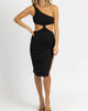 Front Knot Asymmetric Midi Dress In Black - thumbnail