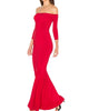 Off Shoulder Fishtail Gown In Red - thumbnail