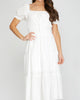 Fitted Waist Solid Midi Dress In White - thumbnail