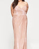 Off The Shoulder Metallic Gown In Rose Gold - thumbnail