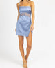 Lace Trim Satin Mini Dress In Dusty Blue - thumbnail