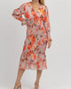 Floral Puff Smock Maxi Dress In Coral - thumbnail