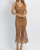 On The Rocks Fringed Dress In Camel - thumbnail