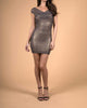 Lace Metallic Mini Dress In Champagne - thumbnail