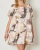 Leaf Print Puff Sleeve Mini Dress In Taupe - thumbnail
