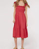 Linen Smock Midi Dress In Red/Pink - thumbnail