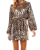 Into The Night Sequin Belted Mini Dress In Copper - thumbnail