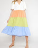 The Encanto Tiered Color Block Midi Dress In Off White Combo - thumbnail