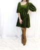 Shirred Velvet Dress In Green - thumbnail