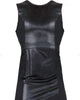 Womens Leather Like Sleeveless Mixed Media Sheath Dress In Black - thumbnail