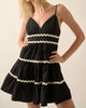 Solid Rickrack Trimmed Tiered Mini Sundress In Black - thumbnail