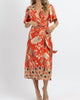 Waikiki Wrapped Satin Midi Dress In Orange/Multi - thumbnail