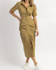 Ty Cutout Shirt Dress In Olive - thumbnail