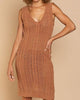 V-Neck Crochet Dress In Brown - thumbnail