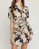 Satin Paisley Short Faux Wrap Dress In Black - thumbnail
