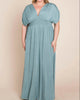 Plus Size Solid Maxi Dress With Ruched Sleeves In Teal - thumbnail