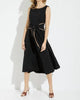 Tie Front Dress W/ Faux Leather Trim In Black/Tiger'S Eye - thumbnail