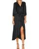 Ruffle Surplice Midi Dress In Black - thumbnail