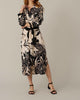 Tropical Print Dress In Beige/Black - thumbnail