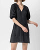 3/4 Sleeve Split Neck Puff Sleeve Dress in Black - thumbnail