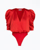 Lila Wrap-Effect Sateen Bodysuit in Chili Red - thumbnail