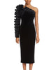 80'S Pleated Ruffle Velvet Dress In Black - thumbnail