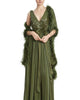 Sequin Feather Wrap Gown In Moss - thumbnail