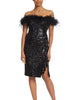 Feather Sequin Strapless Dress In Black - thumbnail