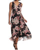 Floral Ruffled Chiffon Maxi Dress In Black/Blush - thumbnail