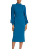 Pleated Neck Cocktail Dress In Teal - thumbnail
