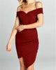 Asymettrical Off The Shoulder Mini Dress in Wine - thumbnail