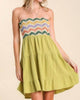 Linen Blend Strapless Tiered Dress With Crochet Overlay In Avocado - thumbnail