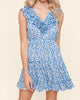 Triscina Floral Ruffle Mini Dress In Blue And White - thumbnail