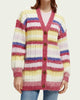 Brushed Mixed Stripe Mid Length Cardigan in Cherry Pie - thumbnail