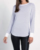 Stacy Top in White Navy Triple Stripe - thumbnail