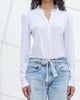 Ruffle Neck Henley Top in White - thumbnail
