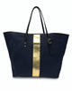 Striped Canvas Urban Beach Tote in Navy/Gold - thumbnail