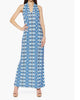 Maxi-Length V-Neck Microfiber Sleeveless Dress In Fortune (Bright Blue Vertical Diamond Pattern) - thumbnail