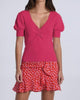 V-Neck Short Sleeve Sweater in Strawberry - thumbnail