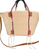 Open Weave Beach Basket Bag in Natural Staw/Camel Leather - thumbnail