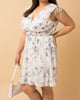 Sheeveless Shoulder Ruching Waist Smocking Floral Print Dress In White, Baby Blue Flowers - thumbnail