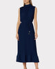 Melina Solid Pleated Midi Dress In Navy - thumbnail