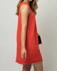 The Virginia Double Frayed Sleeveless Linen Shift Dress In Tomato - thumbnail