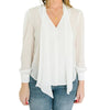 Long Sleeve Neck Tie Blouse in White - thumbnail