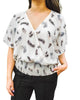 Kimora Flutter Sleeve Faux Wrap Blouse in Ivory Feather Print - thumbnail