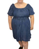 Smocked Waist Tie Sleeve Chambray Dress In Blue - thumbnail