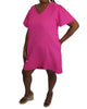 V-Neck Puff Sleeve Mini Dress in Hot Pink - thumbnail