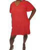 V-Neck Puff Sleeve Mini Dress in Tangerine - thumbnail